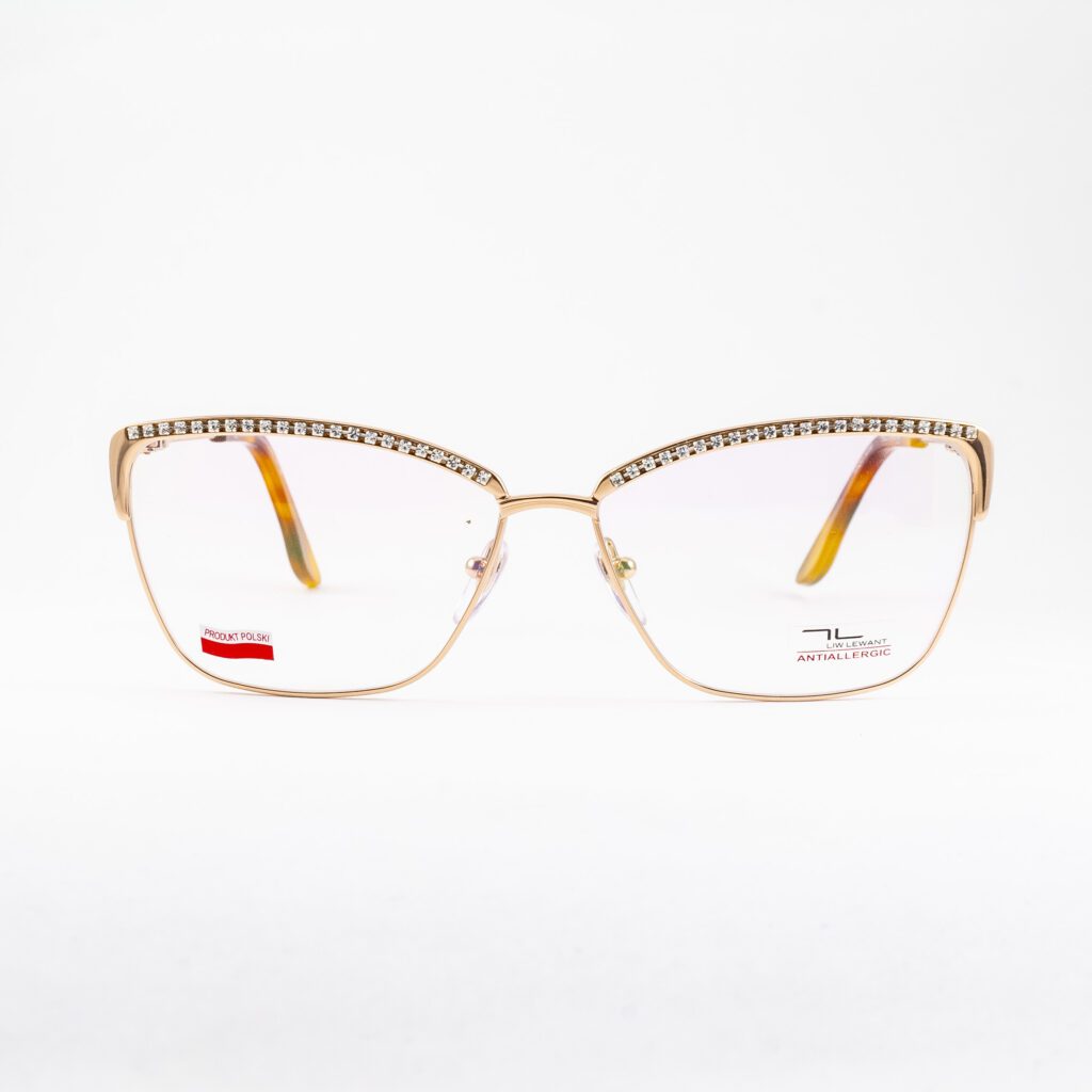 okulary damskie z kryształkami Swarovski pozłacane oprawki kocie oczy 14 kt