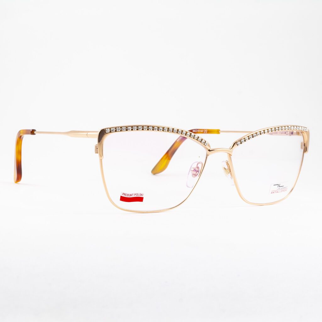 okulary damskie z kryształkami Swarovski pozłacane oprawki kocie oczy 14 kt