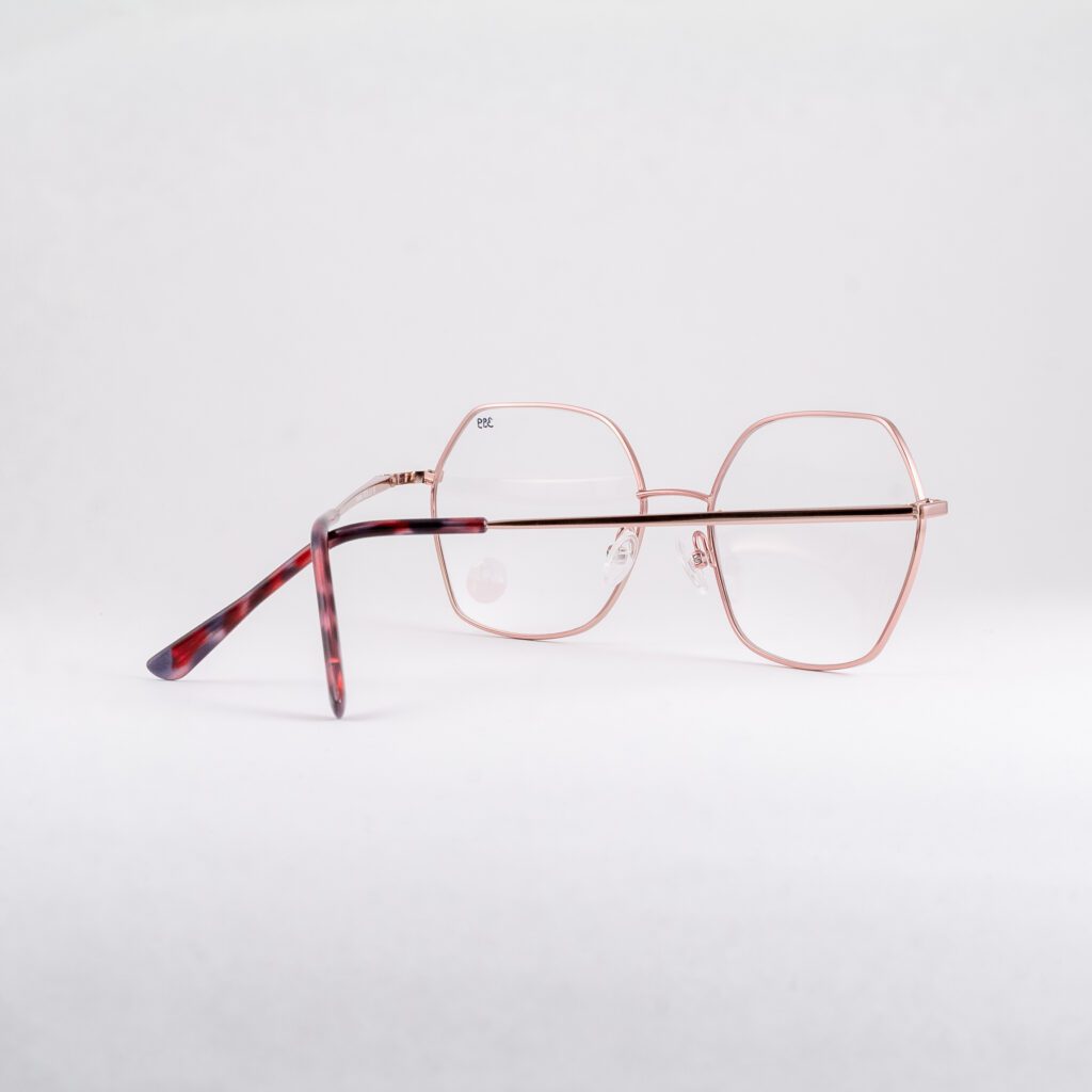 okulary damskie Indigo metalowe oprawki różowe złoto sześciokątne
